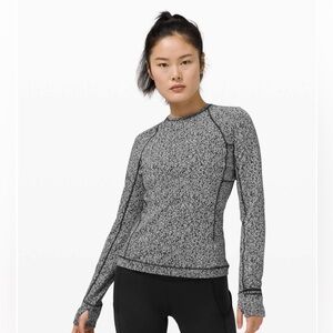 Lululemon Runderful Long Sleeve Shirt in Black White Herringbone Size 8 Womens